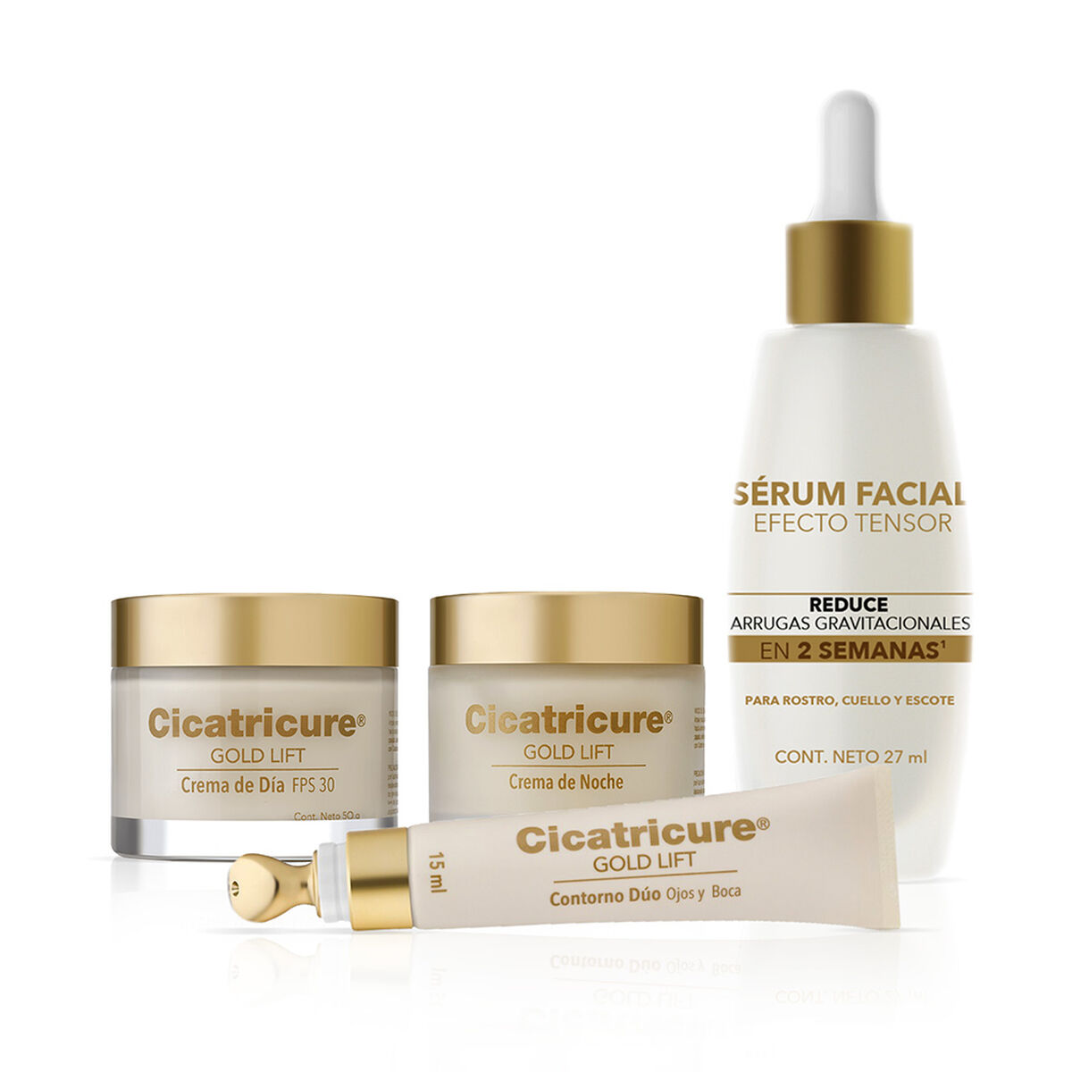 Pack Cicatricure Gold 1 Crema D&iacute;a + 1 Noche + 1 Contorno + 1 Serum