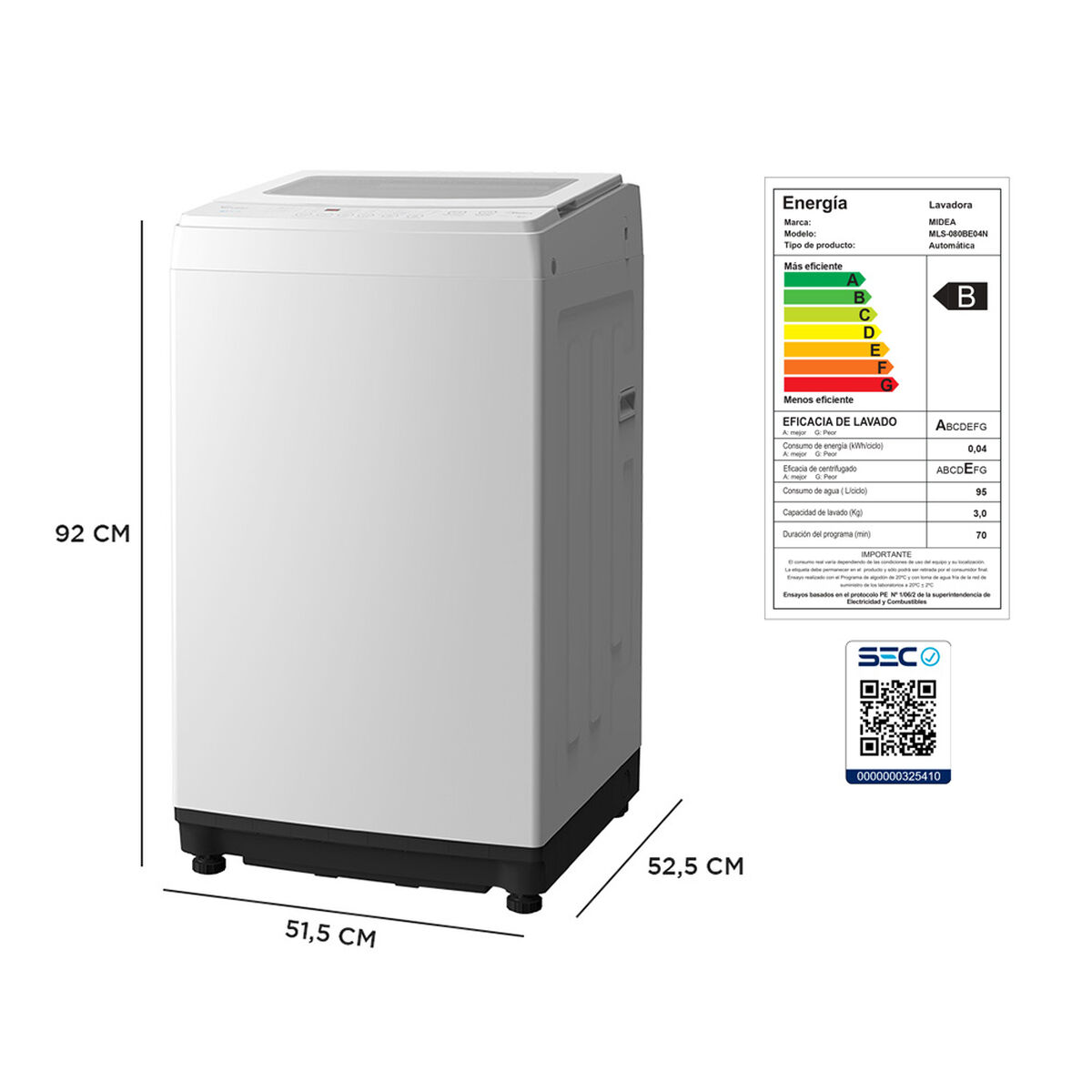 Lavadora Automática Midea MLS-080BE04N 8 kg