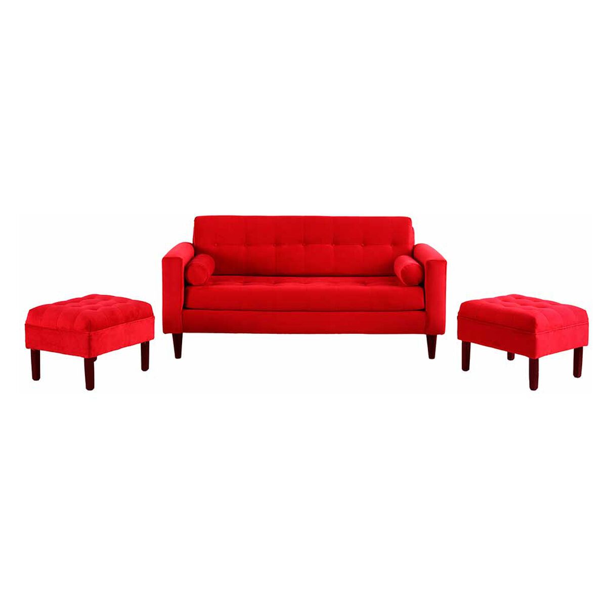 Juego de Living Bodevir Retro  Sof&aacute; 3 Cuerpos + Dos Pouf 1 Cuerpo Rojo
