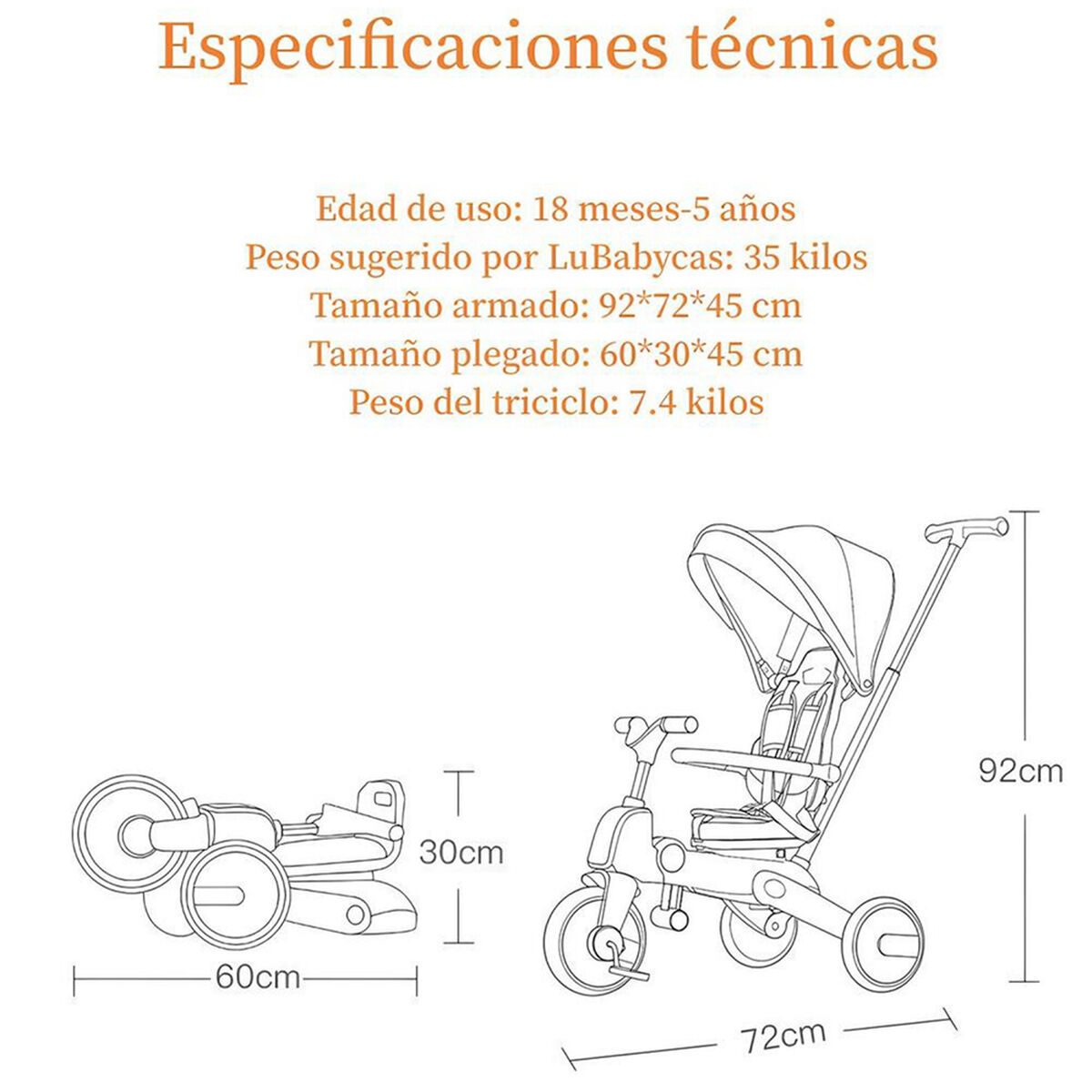 Triciclo De Paseo 360° y Balance 6 en 1 Plegable Negro