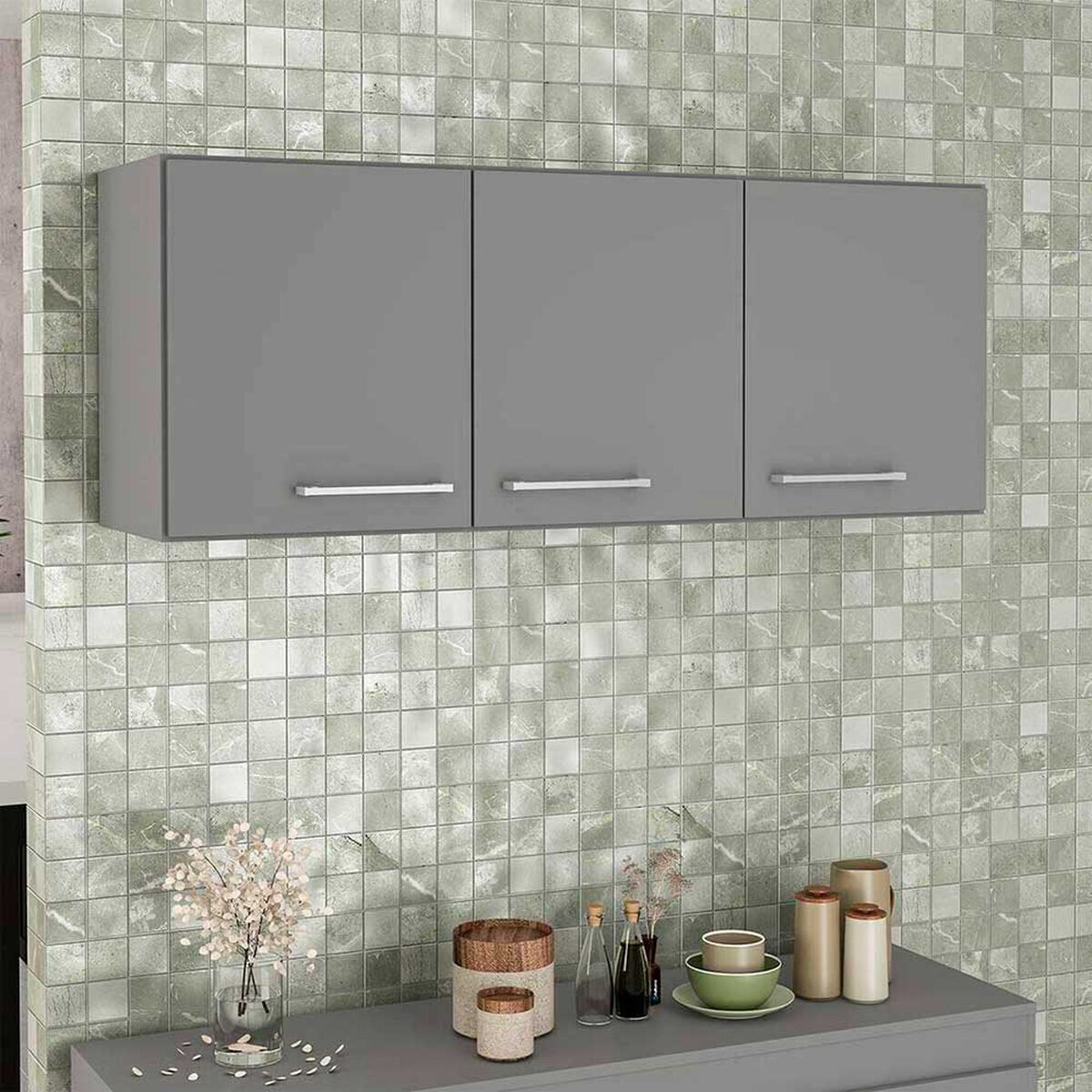 Mueble de Cocina Aereo Vekkahome Opie 3 Puertas Gris
