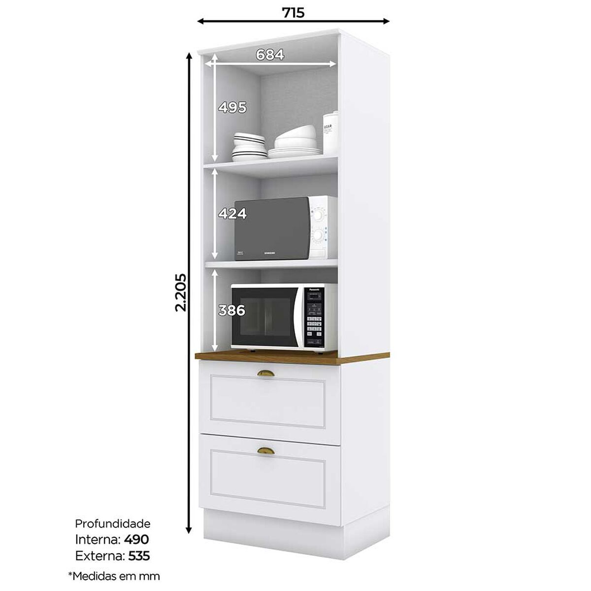 Mueble de Cocina Home Mobili Americana 2 Cajones 2 Puertas Blanco