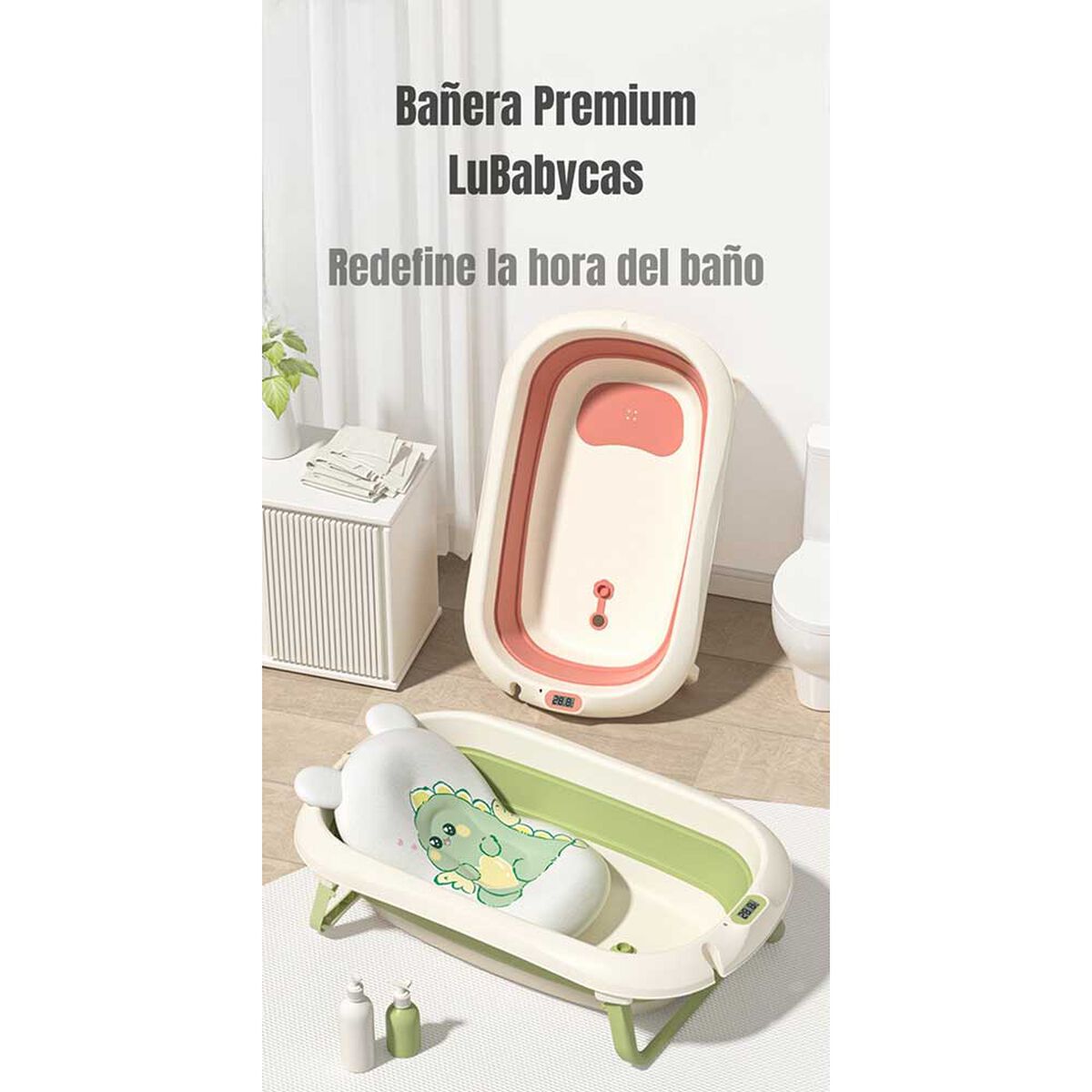 Bañera con Termómetro Cojín Premium Rosada LuBabycas