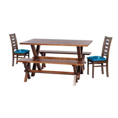 Juego de Comedor Latam Home Sevilla Murcia 2 Sillas + 2 Bancas Velvet Azul Petróleo