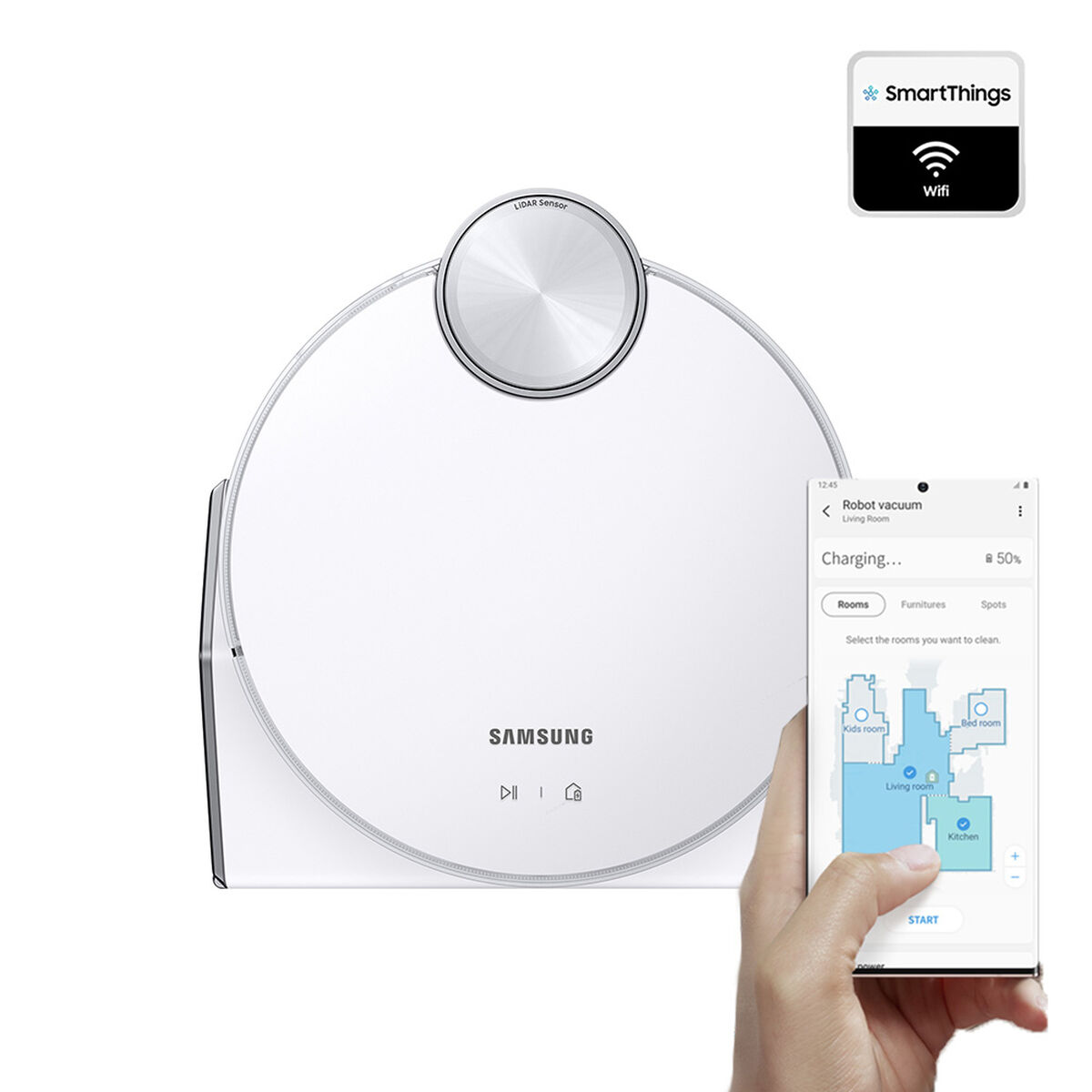 Aspiradora Robot Samsung JetBot AI+ con Reconocimiento de Objetos, Cámara, Sensor LiDar y Clean Station