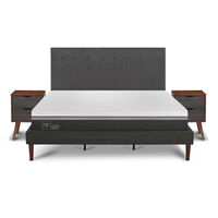 Cama Europea CIC King Ortopedic Advance + Respaldo Eufrates + 2 Veladores
