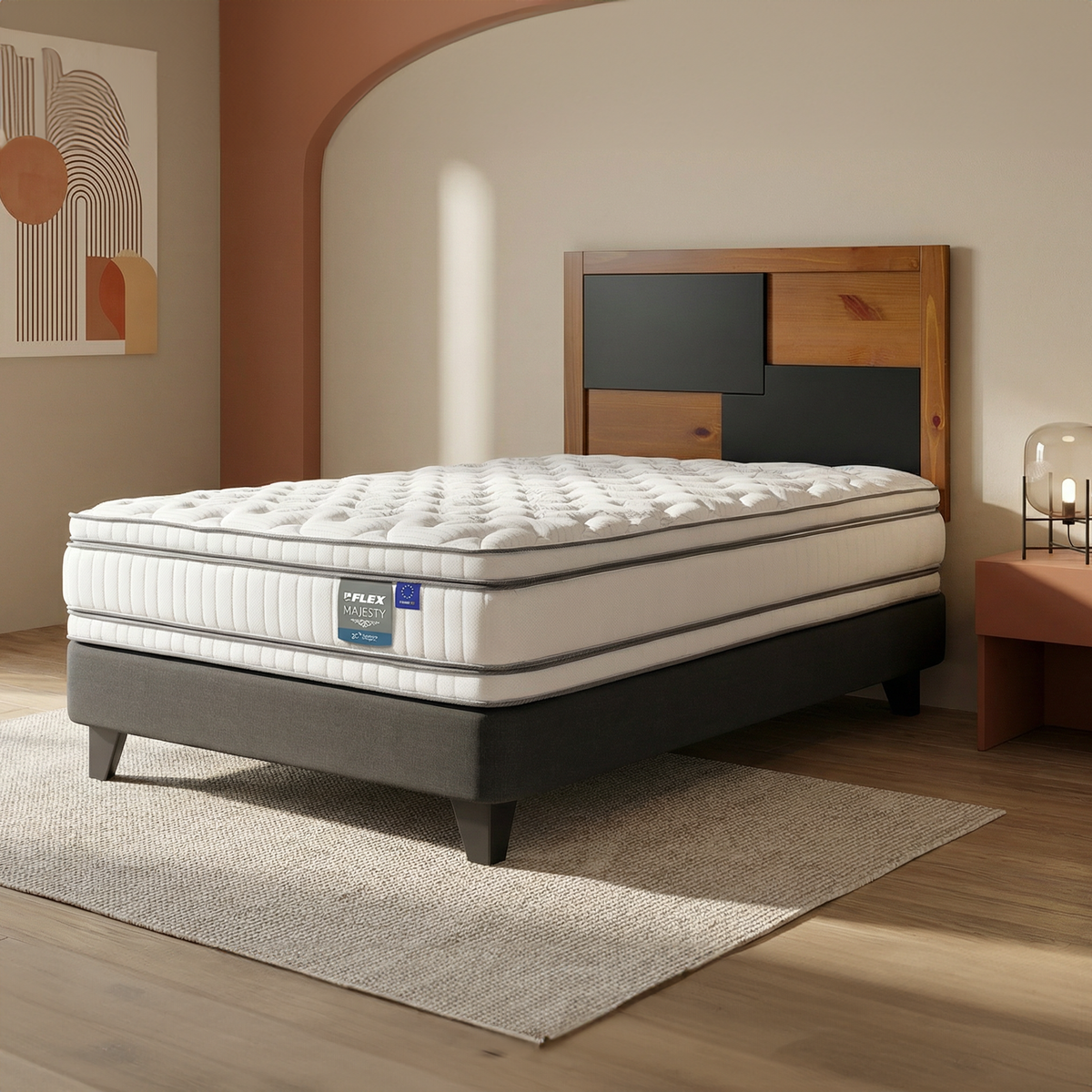 Cama Europea Flex 1.5 Plazas Majesty + Respaldo Colonia