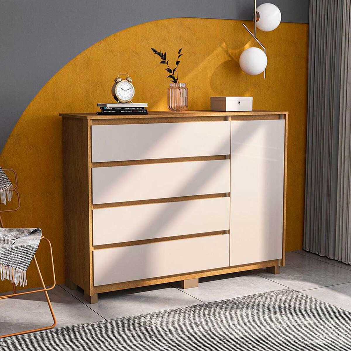 C&oacute;moda Vekkahome Coimbra 4 Cajones 1 Puerta Caf&eacute;