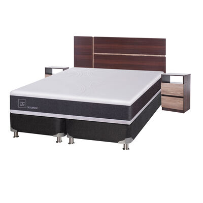 Box Spring CIC Base Dividida 2 Plazas Ortopedic + Respaldo + 2 Veladores