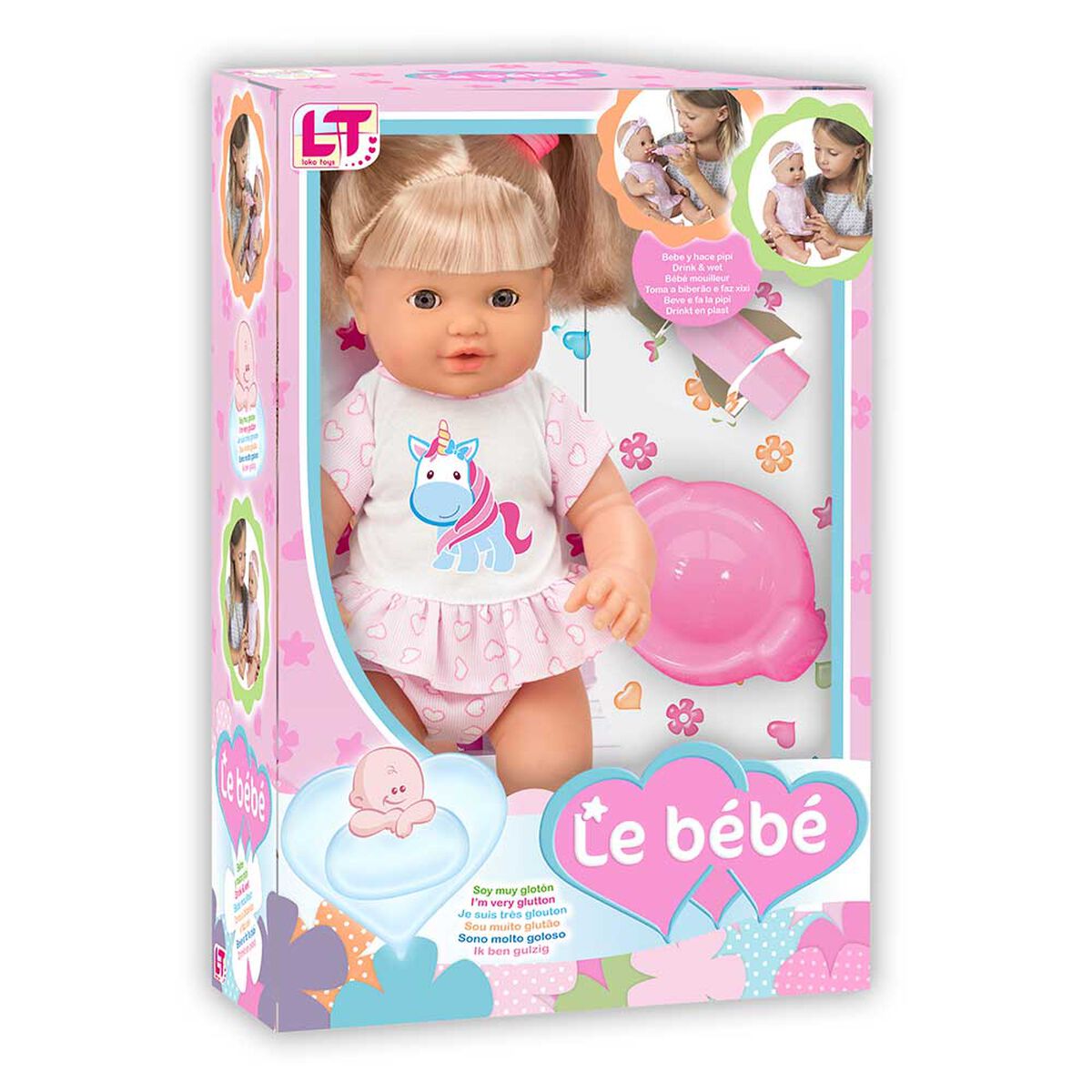 Muñeca Bebé hace pipi+Biberon Loko Toys