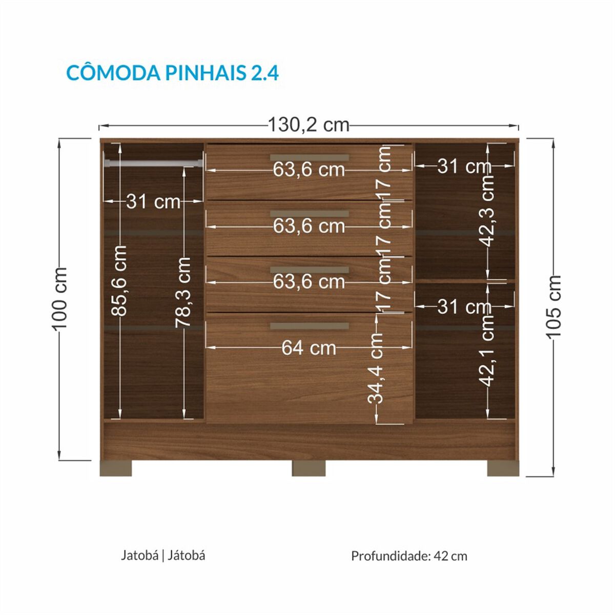 C&oacute;moda Altavision Pinhais 4 Cajones 2 Puertas Caf&eacute;