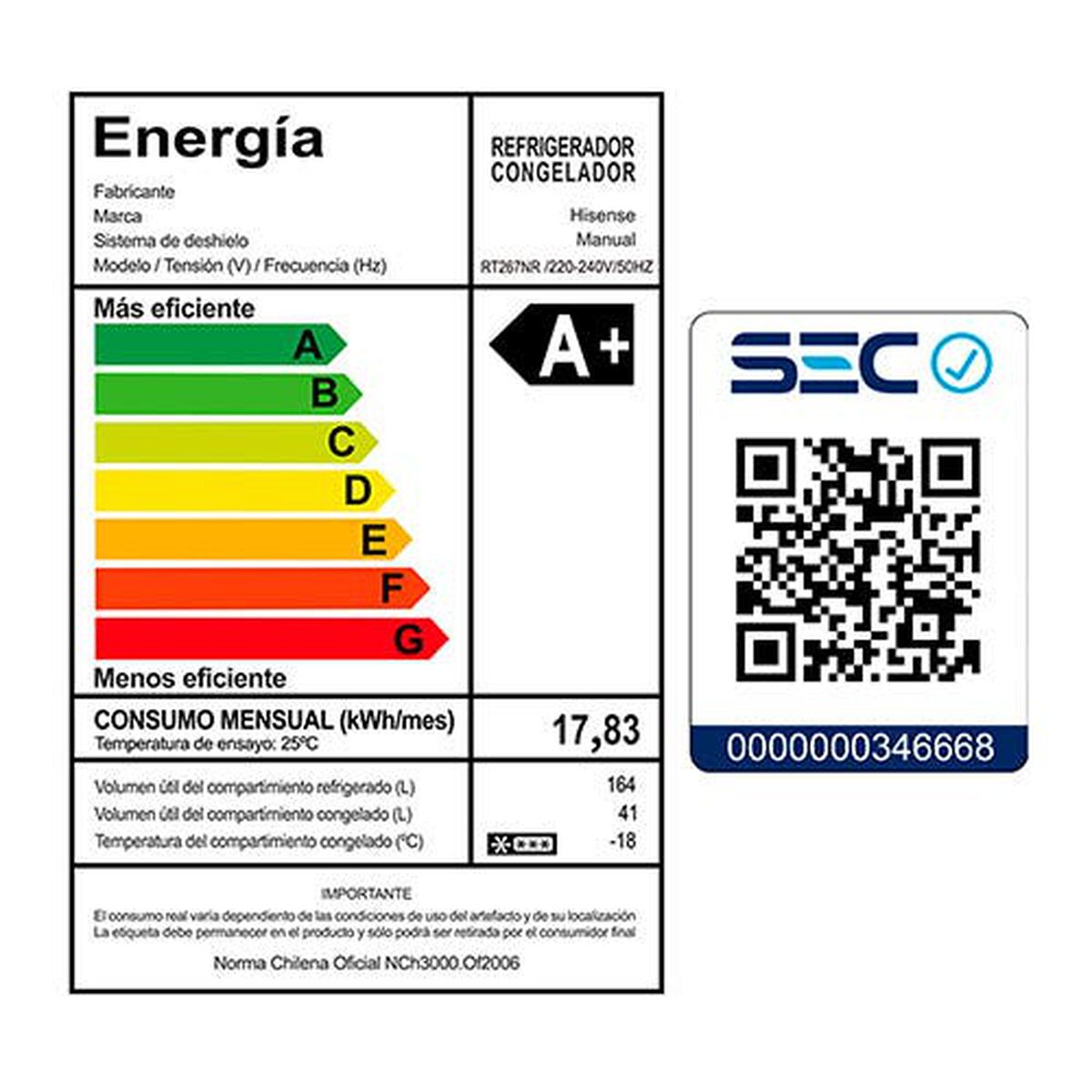 Refrigerador Frío Directo Hisense RT267NR 205 lts.