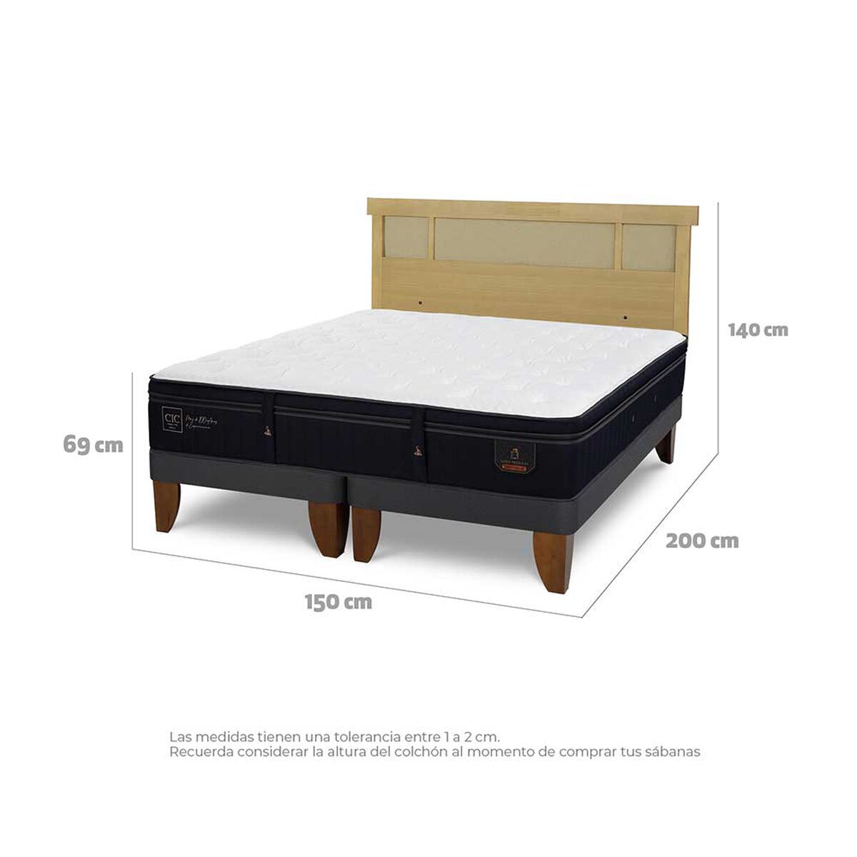 Cama Europea CIC Base Dividida 2 Plazas S&uacute;per Premium + Respaldo Dublin Mostaza