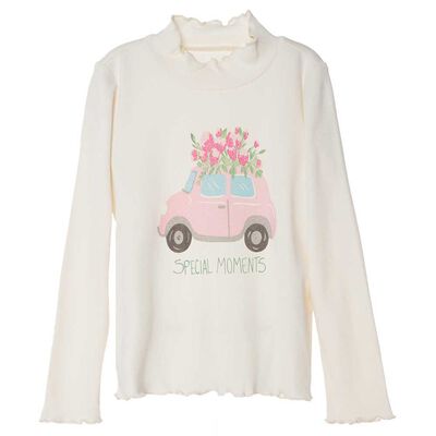 Imagen 1 del producto Polera Manga Larga de Algodón Niña Chess Celeste, Crudo