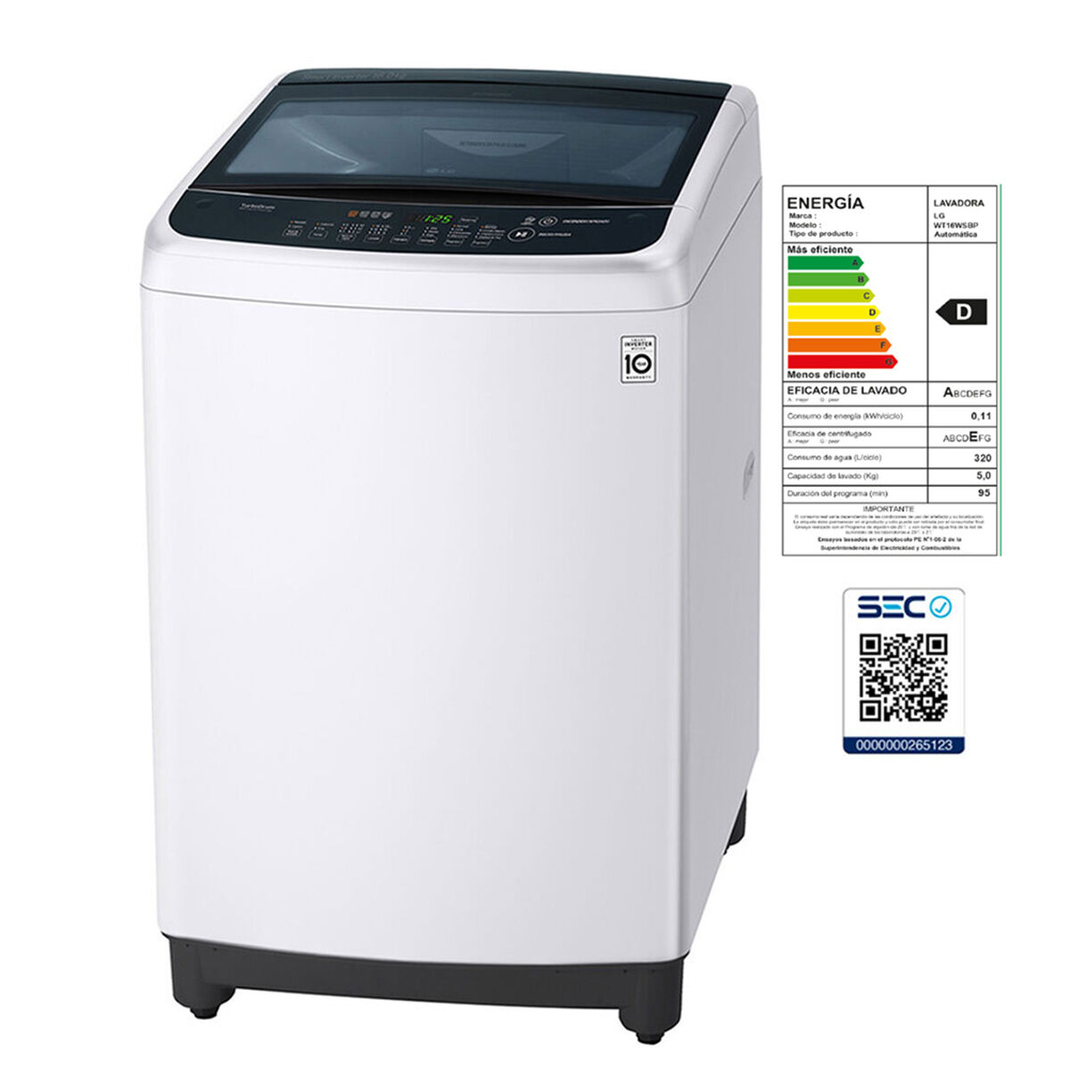 Lavadora Automática LG WT16WSBP 16 kg.