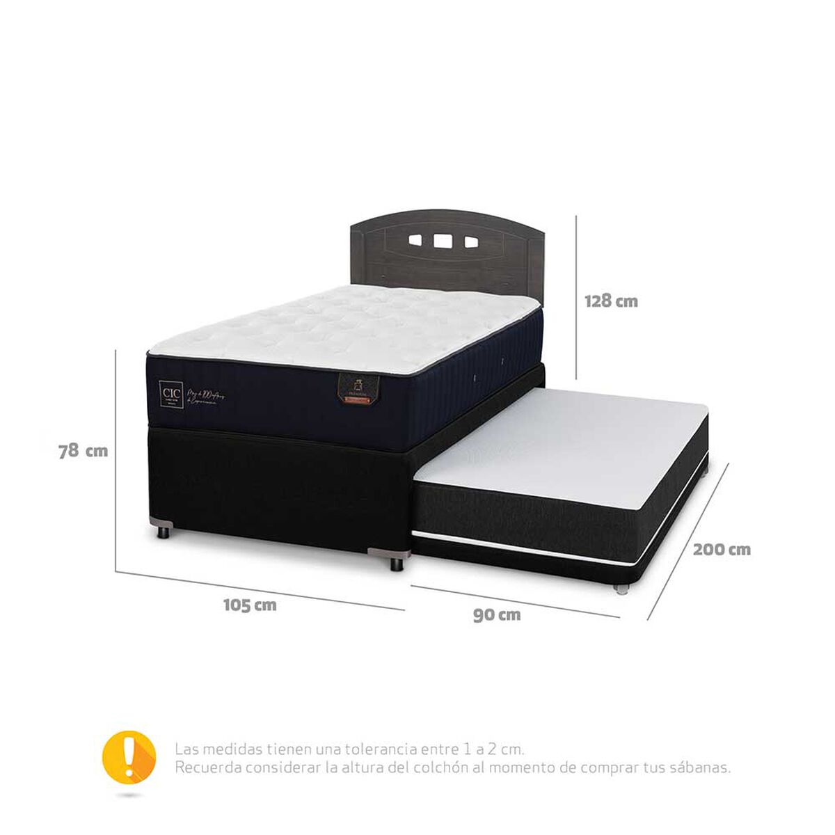 Cama Nido CIC Base Normal 1,5 Plazas Premium + Respaldo Gales