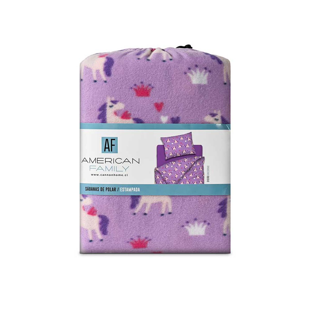 Sábana de polar American Family 1,5 Plazas Unicornio Morado