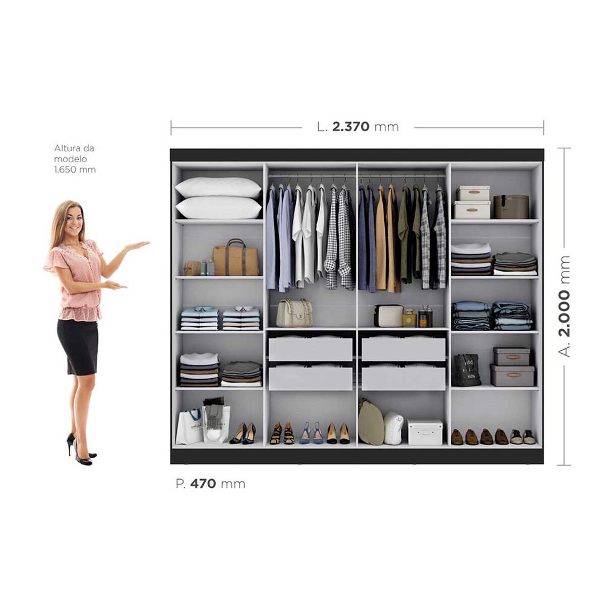 Closet Di Poretti Design Paris 8 Puertas 4 Cajones Negro