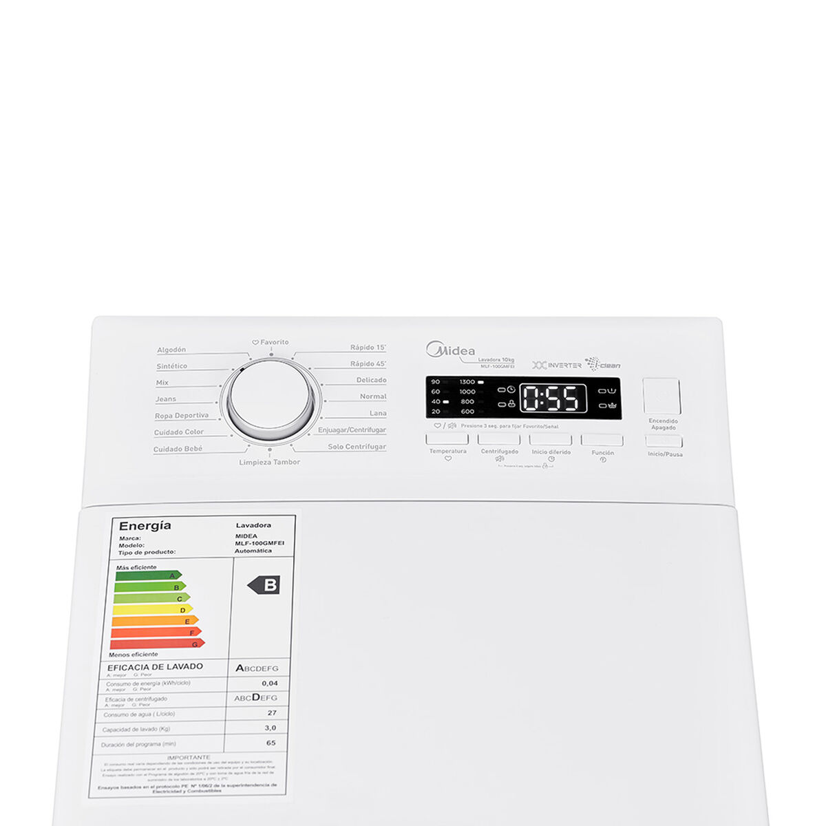 Lavadora Automática Midea Top In MLF-100GMFEI Inverter 10 kgs.