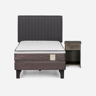 Cama Europea Rosen 1 Plaza New Style 4 + Respaldo + Velador Grafito