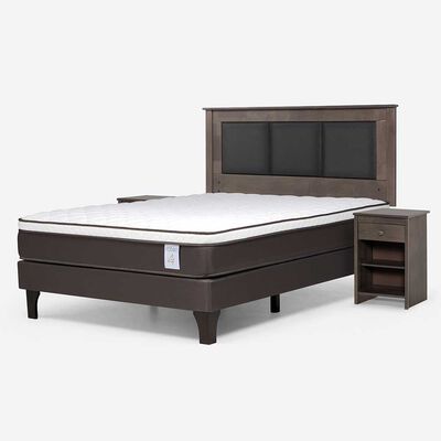 Imagen 2 del producto Cama Europea Rosen 2 Plazas New Style 4 Plus + Respaldo Rachel Gris + 2 Veladores