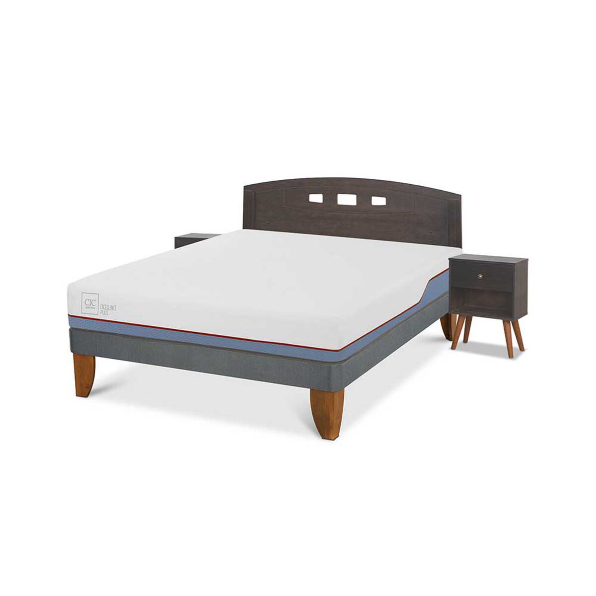 Cama Europea CIC 2 Plazas Excellence Plus + Respaldo + 2 Veladores Gales