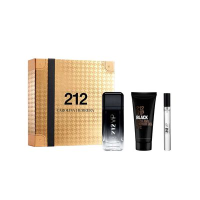 Set Perfume Carolina Herrera Hombre 212 VIP Black EDP 100 ml + Gel de Ba&ntilde;o 100 ml + EDP 10 ml