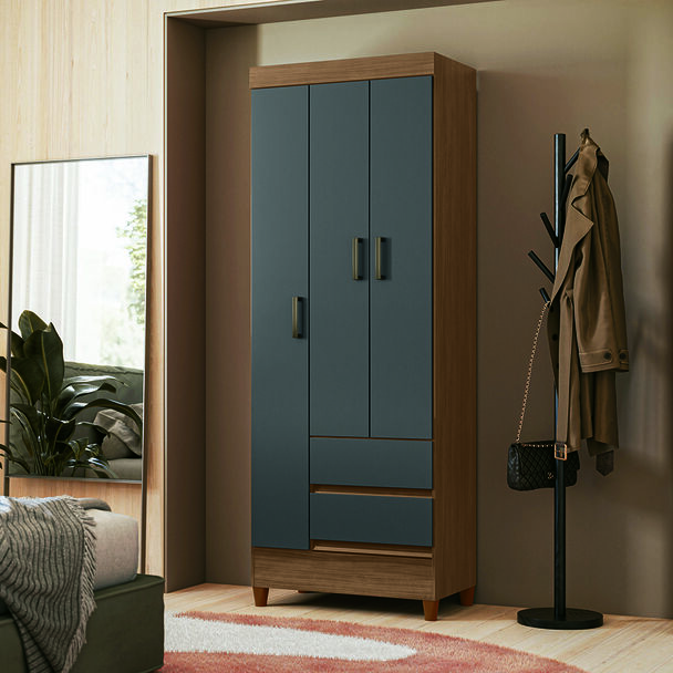 Clóset Casanova Fit 3 Puertas 2 Cajones Café y Gris
