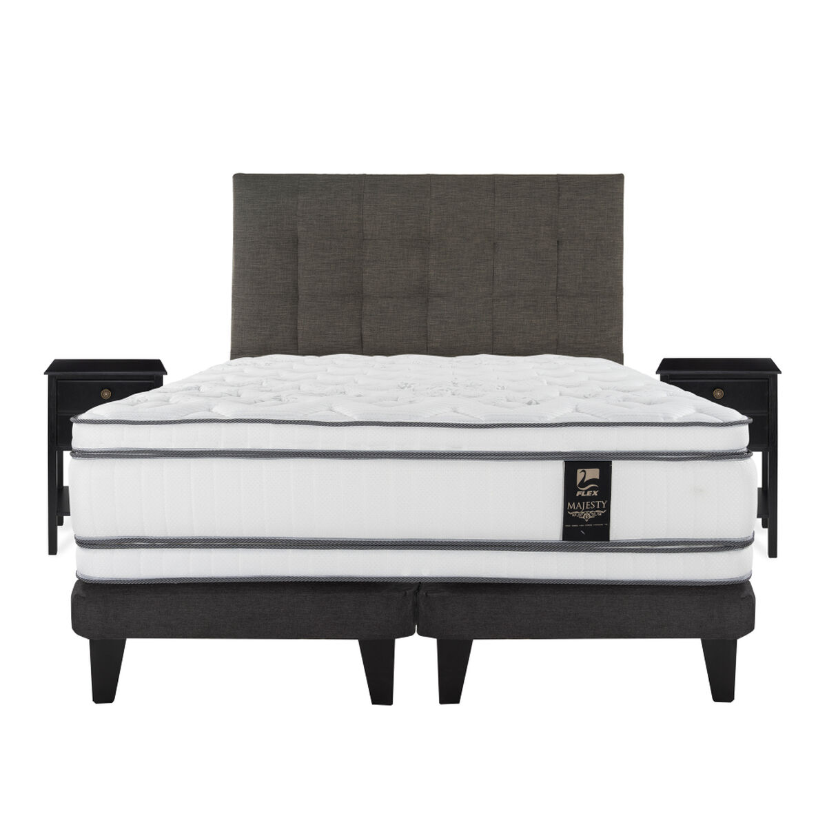 Cama Europea Flex King Majesty + 1 Respaldo + 2 Veladores