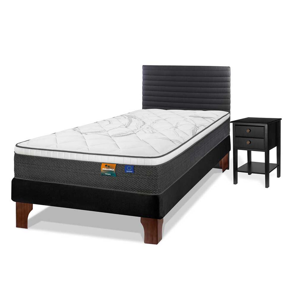 Cama Europea Flex 1,5 Plazas Mallorca + Respaldo Modern + Velador Rover