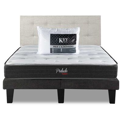 Combo Cama Europea Prelude Radiant 2 Plazas Normal + Respaldo Urban Arena + Pack Almohadas