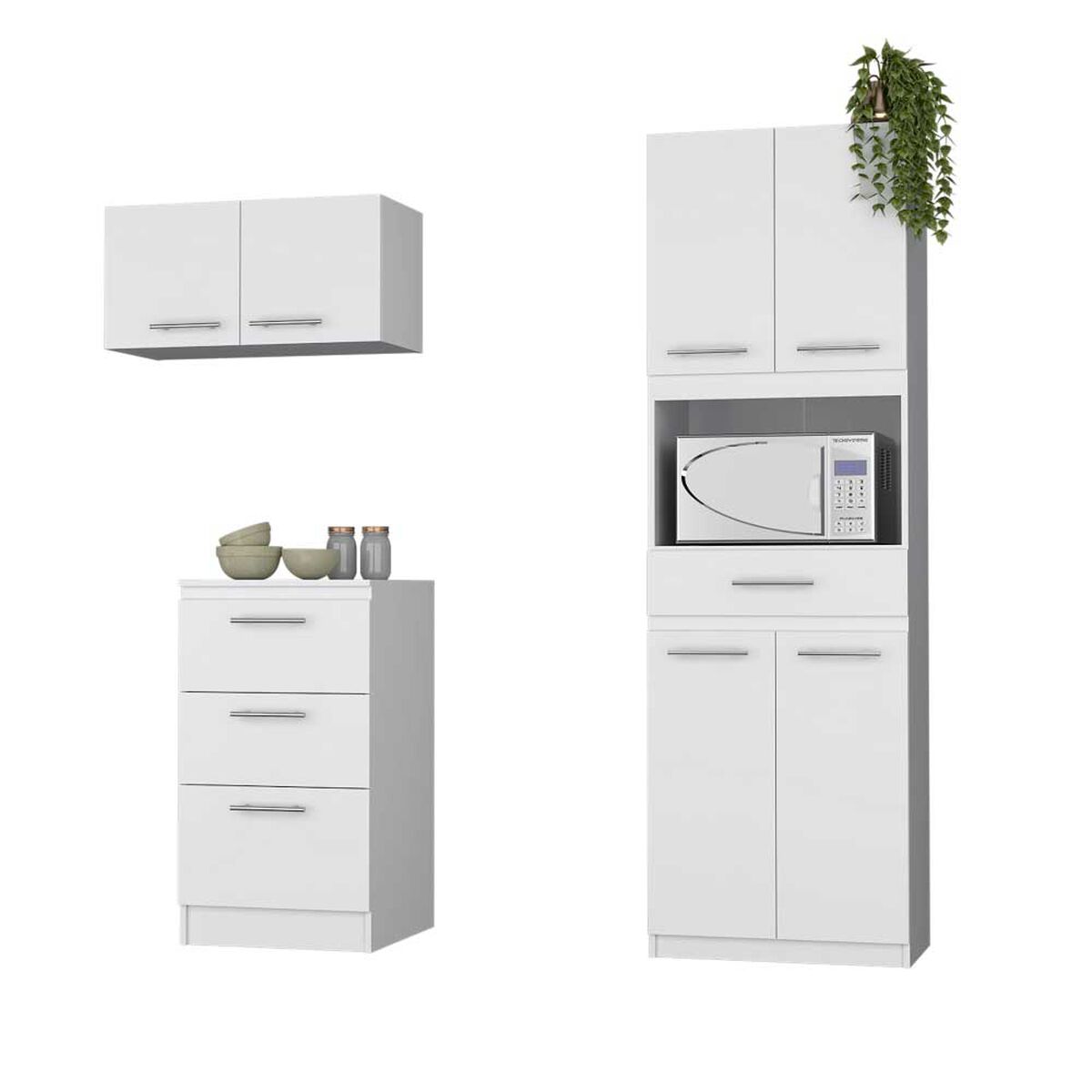 Combo Mueble Superior + Mueble Microondas + Mueble Inferior TuHome Manchester Blanco