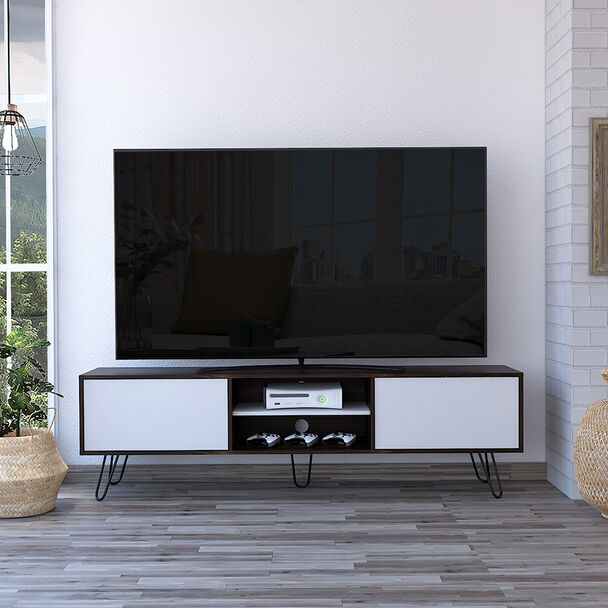 Rack TV TuHome Vassel Habano / Blanco Hasta 80""