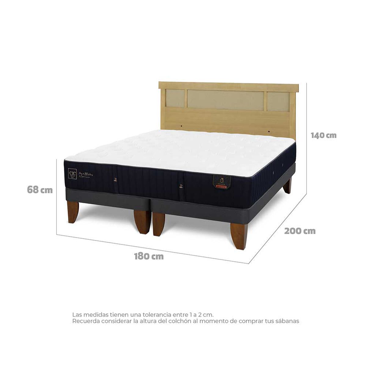 Cama Europea CIC Base Dividida King Premium + Respaldo Dublin Mostaza