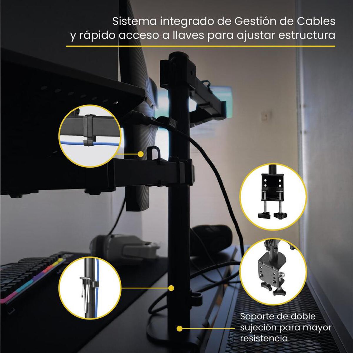 Soporte de Escritorio Levo Brazo Doble Monitor Negro