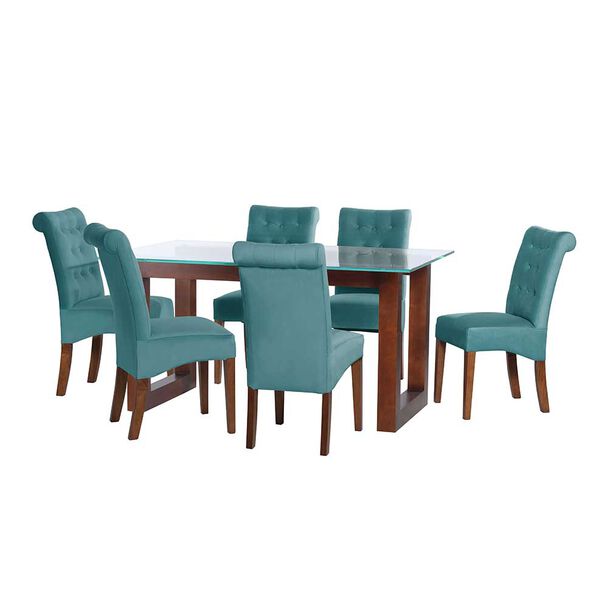 Juego de Comedor Latam Home Pamplona Oviedo 6 Sillas Velvet Pistacho