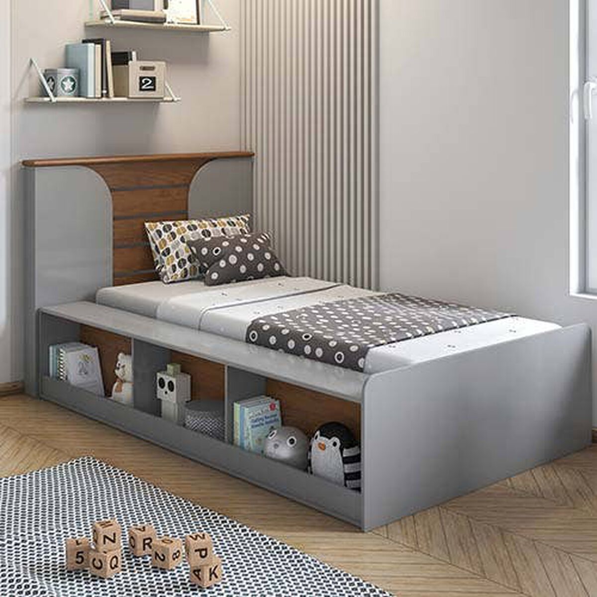 Base Cama Funcional Decocasa 1 Plaza Yumi + Mueble Auxiliar