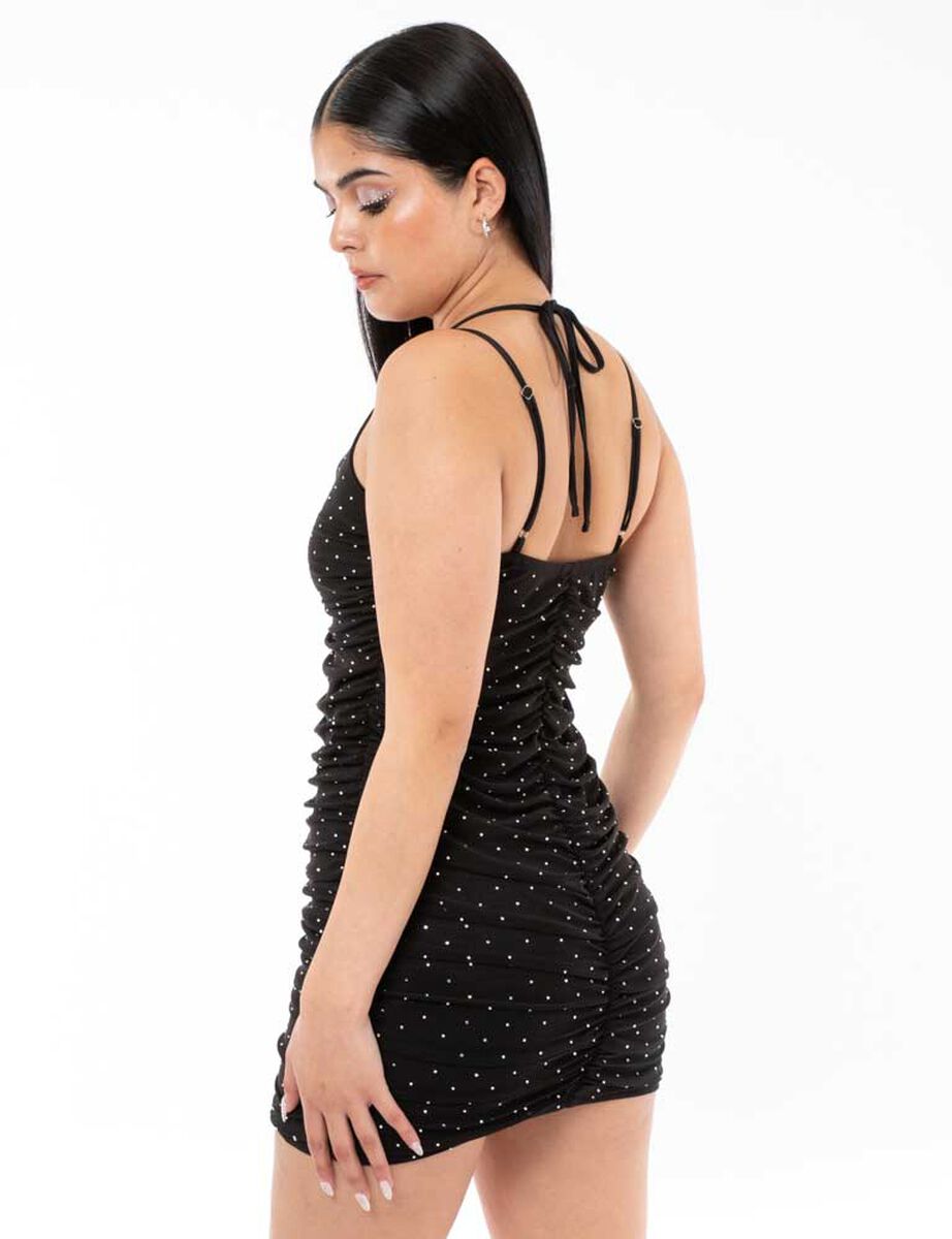 Vestido Corto Con Apliques De Brillo Sin Mangas Mujer Icono