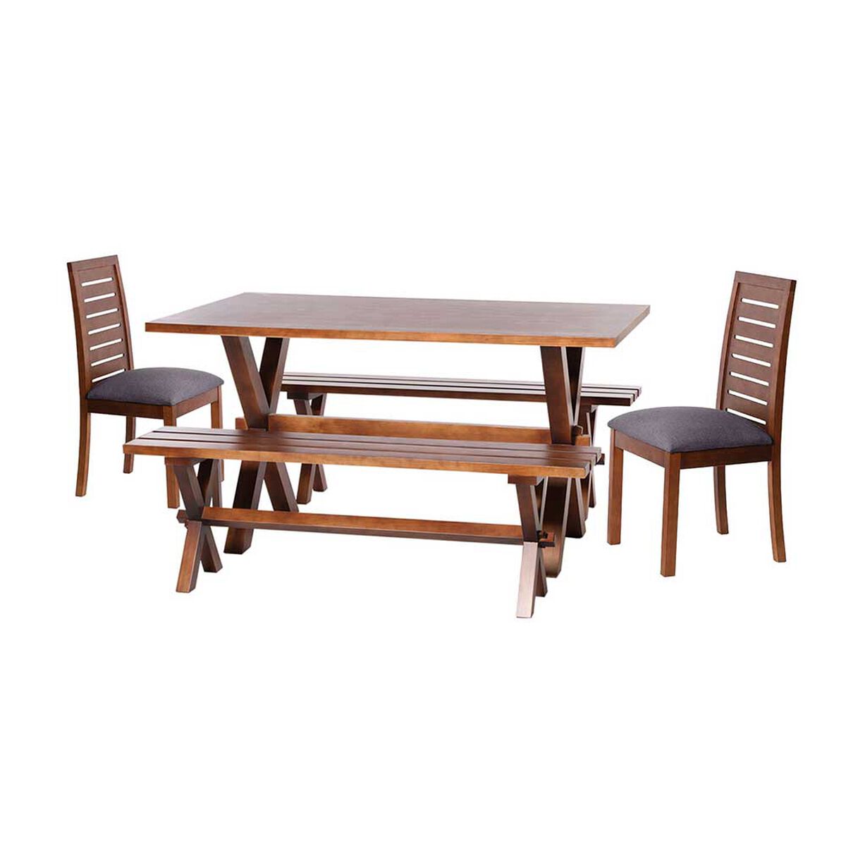 Juego de Comedor Latam Home Sevilla Tenerife 2 Sillas + 2 Bancas Lino Gris Oscuro