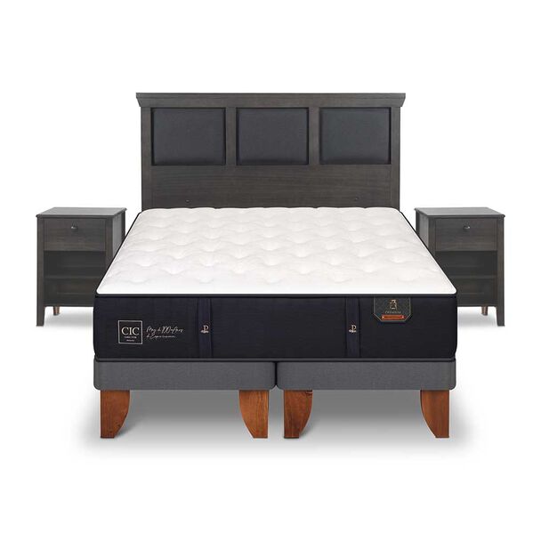 Cama Europea CIC Base Dividida 2 Plazas Premium + Respaldo + 2 Veladores Torino