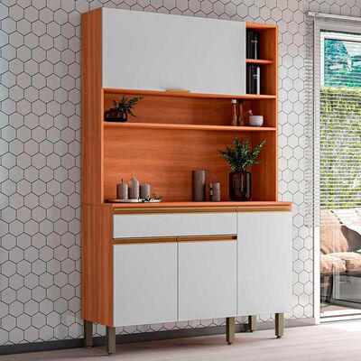 Mueble de Cocina Roca Macadamia Canela Blanco 1 Caj&oacute;n 4 Puertas