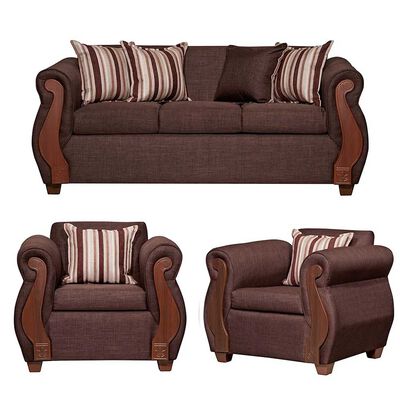 Imagen 1 del producto Juego de Living Ruzam Mobel Begoña Sofá 3 Cuerpos + Dos Sillones 1 Cuerpo Lino Café