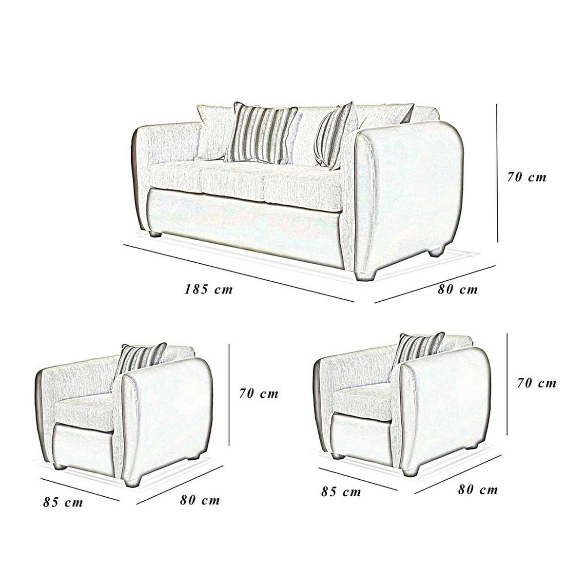 Juego de Living Elegant Detail Oklahoma Sofá 3 Cuerpos + Dos Sillones 1 Cuerpo Café