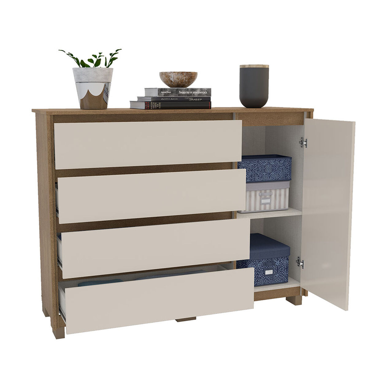 Cómoda Vekkahome Coimbra 4 Cajones 1 Puerta Café