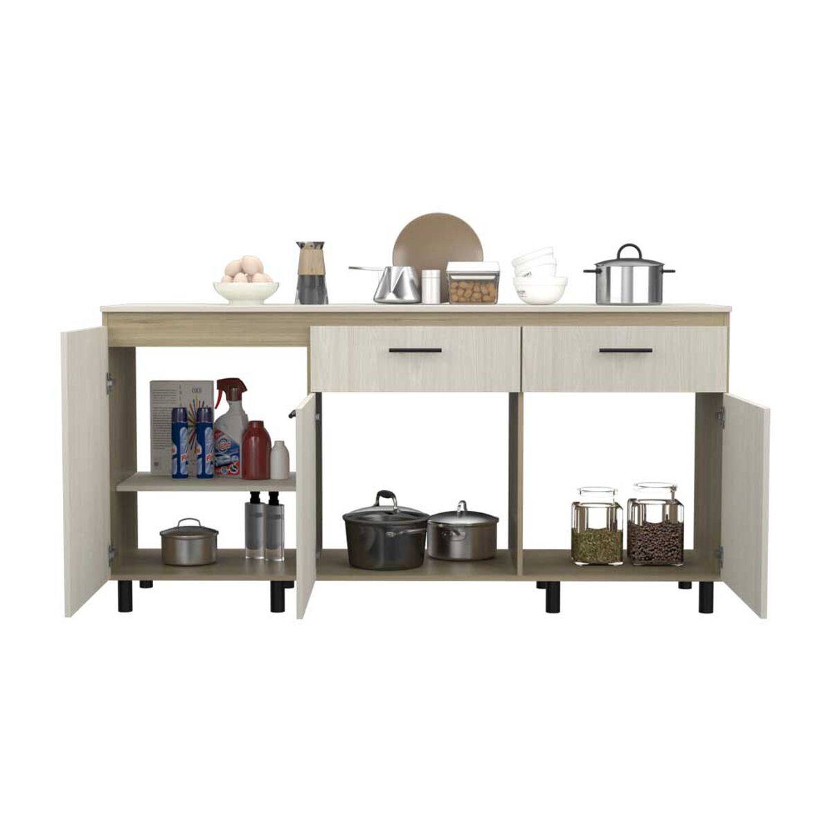 Mueble de Cocina Inferior TuHome Gante 2 Puertas 2 Cajones Rovere Niebla