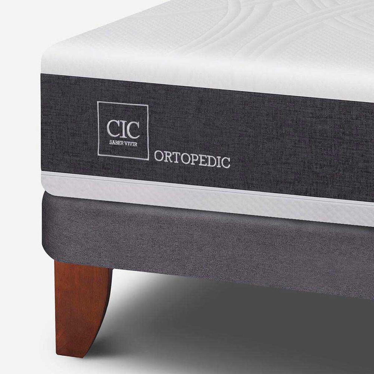 Cama Europea CIC Base Dividida King New Ortopedic + Respaldo + 2 Velador Mil&aacute;n + Almohadas