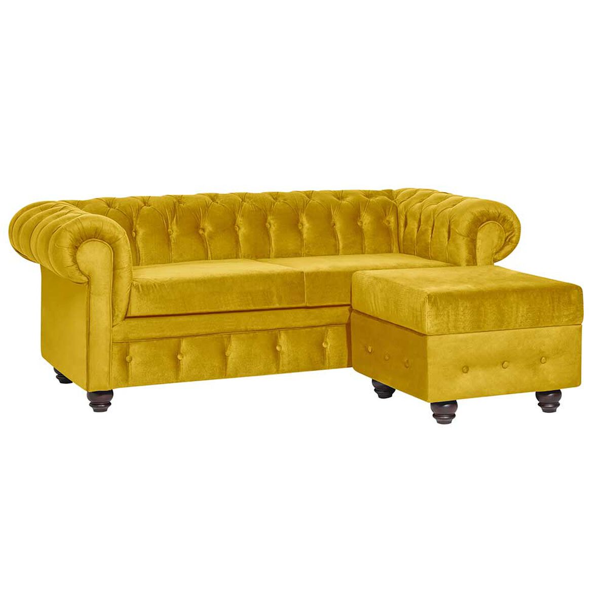 Juego de Living Innovamuebles Manchester Sofá 3 Cuerpos + Dos Pouf 1 Cuerpo Mostaza