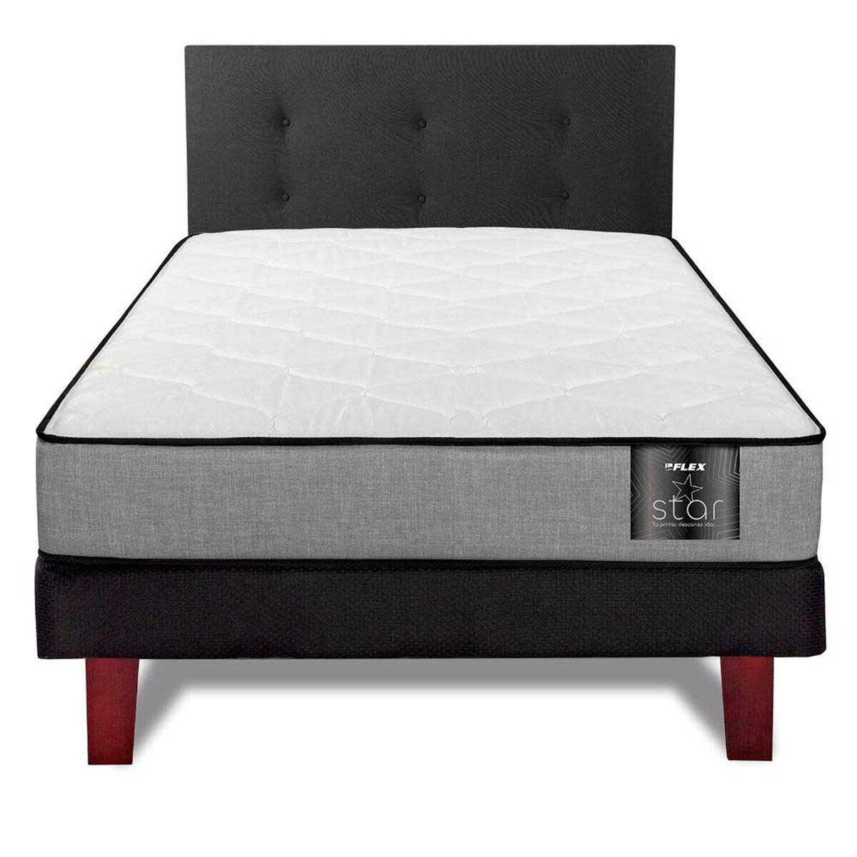 Cama Europea Flex 1,5 Plazas Star + Respaldo Royal Negro