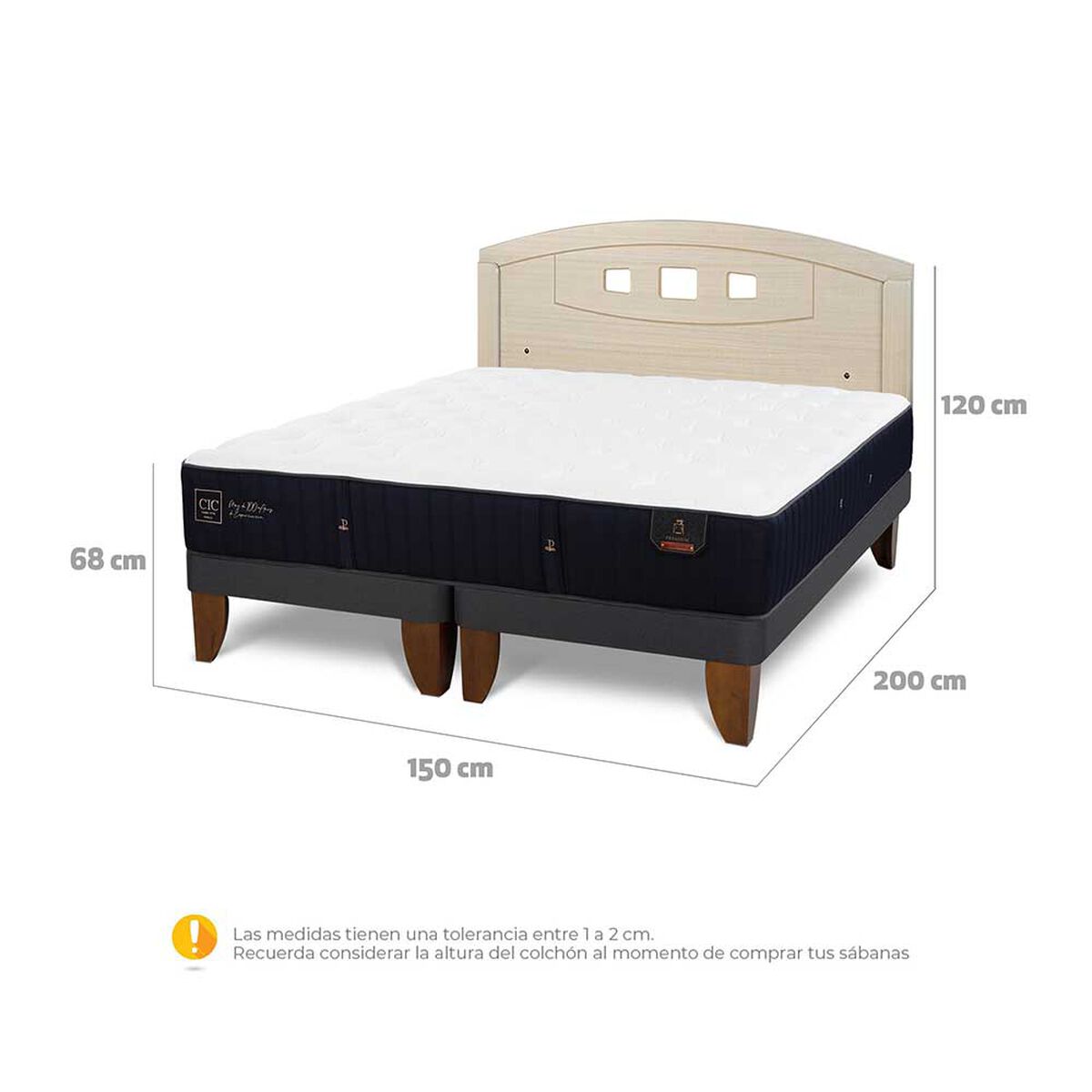 Cama Europea CIC Base Dividida 2 Plazas Premium + Respaldo Gales Alpino