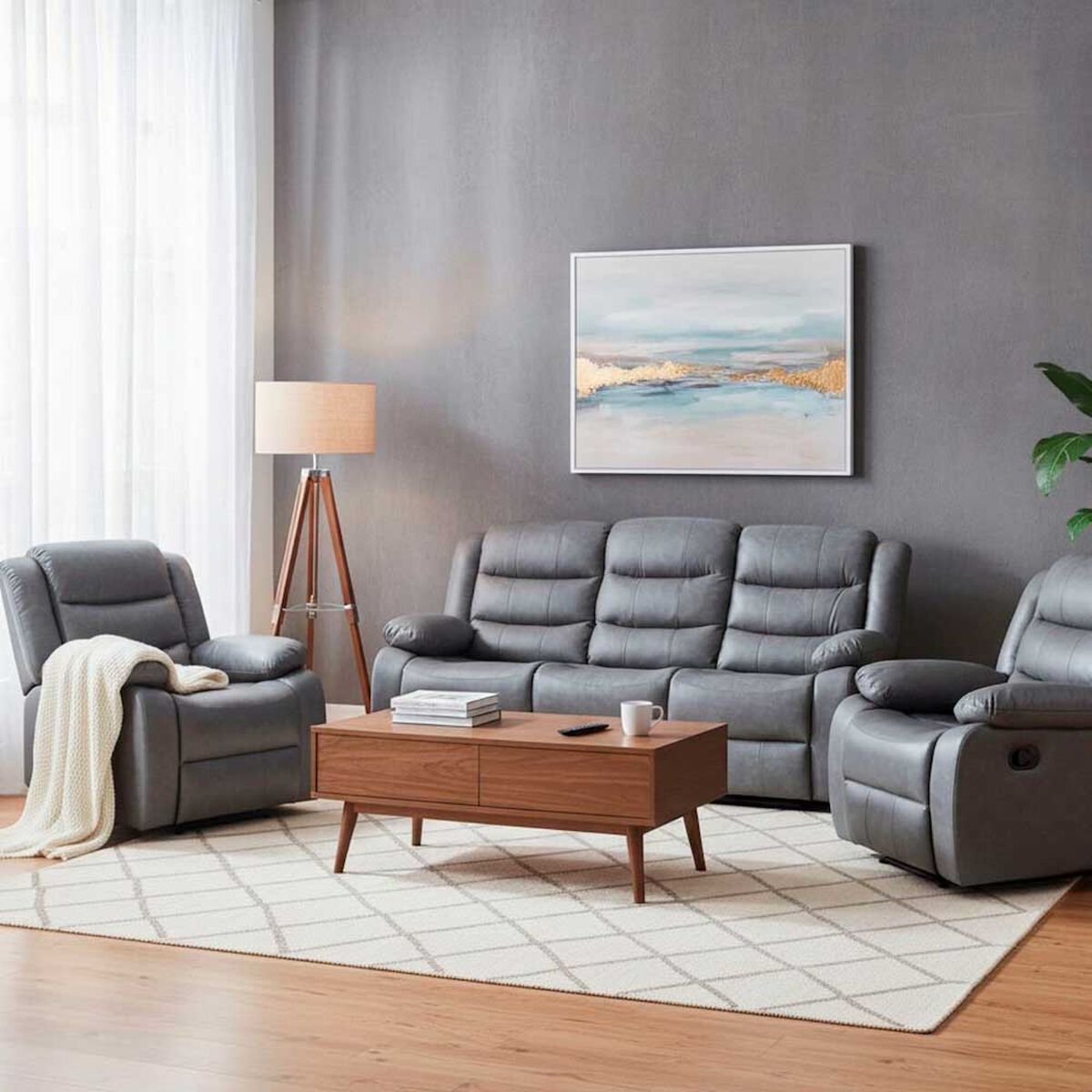 Juego de Living Reclinable Daniels Sof&aacute; 3 Cuerpos + 2 Bergers Roma Gris